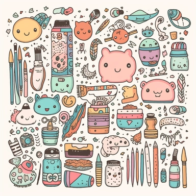 kawaii art supplies clipart white background