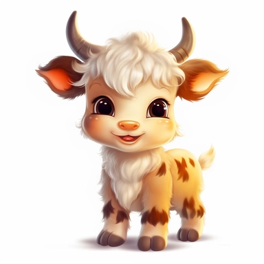 Clipart illustration cute friendly baby smaill bull white background