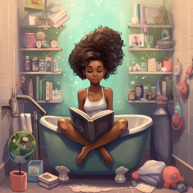 african american teenager girls stuck in a bathtub with books in the white house bathroom in the style of dr. seuss with a simple pastel color palette clip art--ar 10:8
