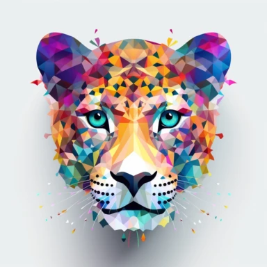 geometric shapes that create leopard face, happy, clipart style, vivid, more colorful, white backround, centered on page surrounded by white padding