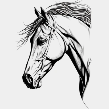 arabian horse head drawing, side angle, clip art, line art, elegant, outline