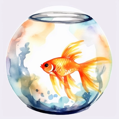 Watercolor fish bowl clipart, white isolated background, space out, hd