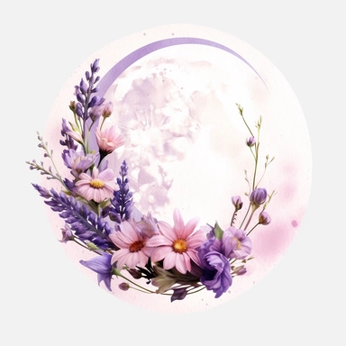 with white background, art Watercolor, rustic Watercolor Lavender and Wildflowers Crescent floral clipart, hd, high detailed, lavender bold purple, playful color, colorful, delicate petals, pastel, muted, soft, subtle, romantic, dreamy, ultra details, high resulution, dynamic lighting, rendering, photo realistic, lightroom gallery, cinematic lighting