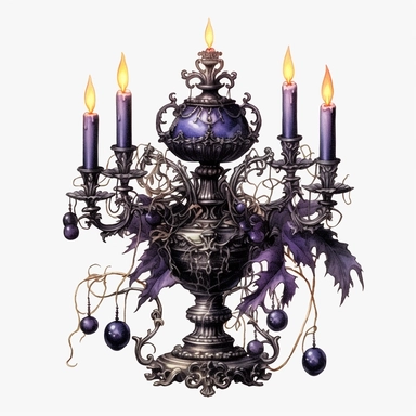 Watercolour dark fantasy black royal gothic deadly nightshade candelabra with deadly nightshade lantern and dark magic gothic books magnificent details PNG image,ultra highly detailed, 18k, sharp focus, bright photo with rich colours digitally enhanced, enhanced graphics, straight, sharp focus, bright lighting, intricate detailed png image ,high definition,300dpi,graphic clipart,computer graphics