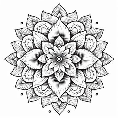 no shading. flower mandala. no shading. lines and dots. black. simple. clipart. white background