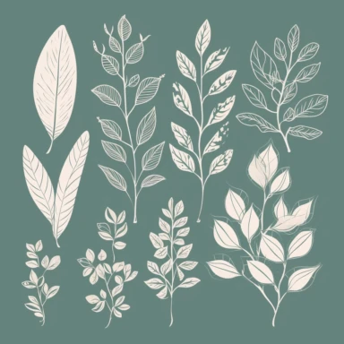 simple vector illustration, botanical, leaves and branches, leaf, branch, silhouette, elegant, outline, hand drawn, clipart svg, all white background