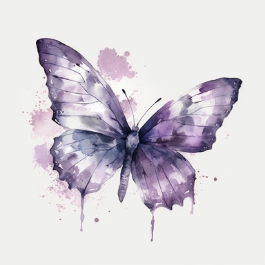 Watercolour fluttering butterfly in flight clipart, botanical sketch, no splash, purple violet, single sheet, 4k