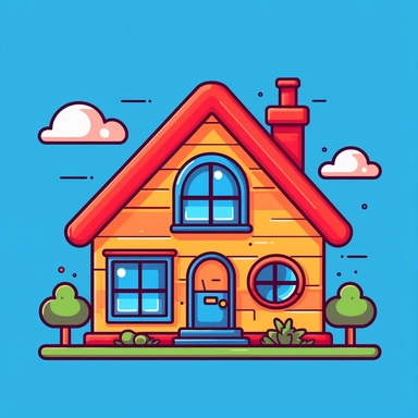 a cartoon house with solid background cartoon vector clipart in the style , flat and simple and roundy illustration for little kids
