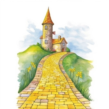 Yellow brick Road clipart from The Wizard of Oz, watercolor, white background