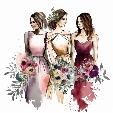 Best Friends wedding Fashion Illustration Clipart, high resoulution format,bride and bridesmaids png file