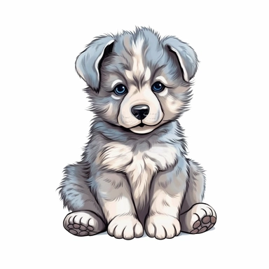 single isolated asset, cute adorable Siberian Huskie puppy pouting, front view, chibi style, watercolor, professional vector clipart, white background