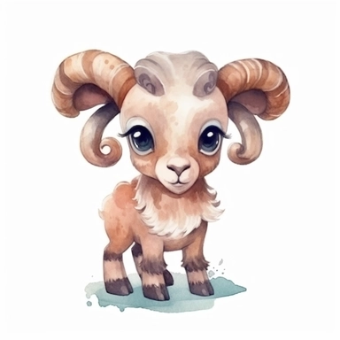 watercolor adorable kawaii baby bighorn sheep character kawaii, isolated, kawaii,digital art,detailed, concept,art,8k,hd,on white background,clipart