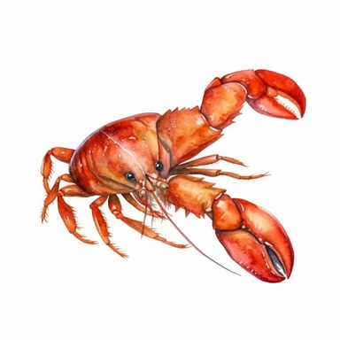 Watercolor crawfish clipart, white isolated background, space out, hd