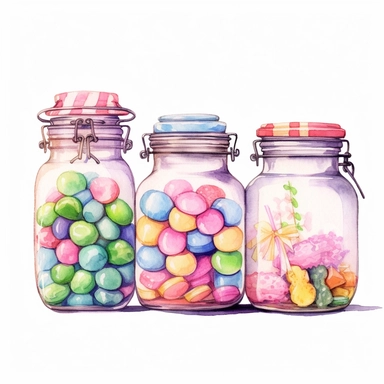whimsical watercolour clip art against a white background easter themed candy in glass jars