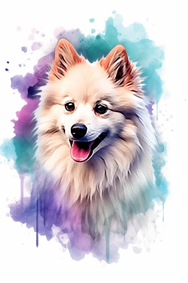 American Eskimo Dog dog, water color style, clipart, white background