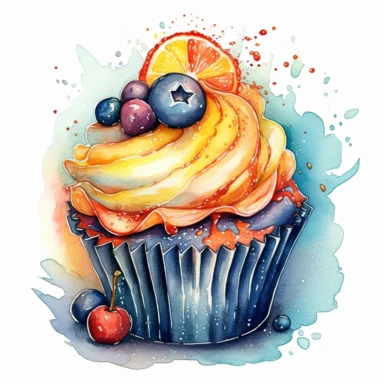 An intricately detailed watercolor clipart illustration displaying an ultra-realistic [specific design idea, like  cupcakes decorated with the moon and the sun  ], isolated on a white background, in the style of ultra-detailed watercolor clipart illustrations, HDR watercolor clipart illustrations, 32K watercolor clipart illustrations, hyperrealistic watercolor clipart illustrations, ultra-intricate watercolor clipart illustrations, high-resolution watercolor clipart illustrations, high-definitio