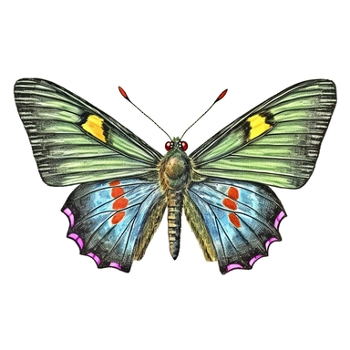 a majestic butterfly flying gracefully, Green Hairstreak Butterfly, 8K, ultra details, isolated white background, clipart,, in the style of ultra-detailed watercolor collections, HD watercolor collections, high-quality watercolor collections, hand-drawn watercolor collections, and precise watercolor collections made by a professional watercolor artist with attention to detail