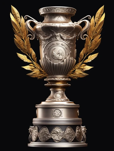 golden trophy with laurel wreath vector clipart, in the style of unreal engine 5, yuan dynasty, western zhou dynasty, the stars art group (xing xing), xbox 360 graphics, photo-realistic still life, exquisite craftsmanship，3D