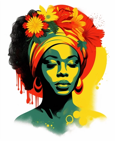 Juneteenth Black History, women African in red and yellow and green clipart, graphic vector shirt design, colorful, isolated on white background