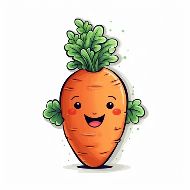 cute Carrot, happy and smiling, bold line, clipart, sticker, white background, no shadow, 8k detail