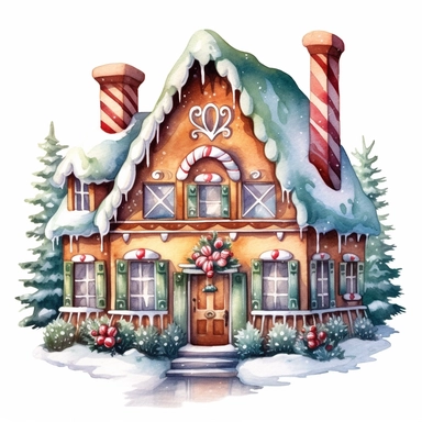 watercolor gingerbread house christmas clip art
