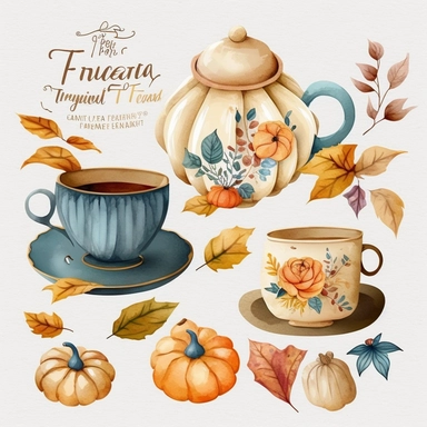 tea party,tea clipart,tea set clipart,tea cup png,tea cup clipart,watercolor teacup,tea time,tea set,fall clipart,autumn tea,autumn watercolor,pumpkin tea,pumpkin spice Watercolor Pumpkin Tea Clipart, autumn and fall holiday tea cups, Thanksgiving pumpkin spice clip art PNG graphics