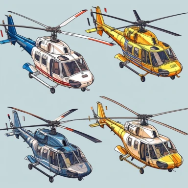a clipart collection of a set of four isometric luxury helicopter, highly detailed, crisp sharp lines , istock, clip-art, ,, 2070s, steel, , how-to, , harmony of, marker”, , 4, instrument, ultimate, 5, movies, three - dimensional , high quality vector svg white background , organised in rows spaces gap orderly