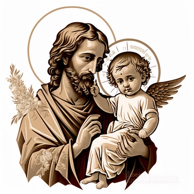 modern clipart of Saint Joseph holding baby Jesus divine child
