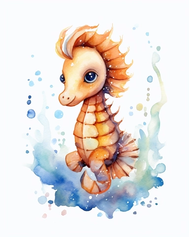 watercolor cute baby seahorse clipart high quality