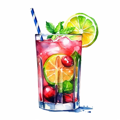 watercolor cocktail clipart caribbean, white background
