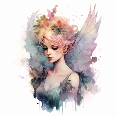 Fairy, clipart, intense white and deep pastel colors, dnd, watercolor, no background, isolated on a white background, self contained, well defined edges, by amy sol and magali villeneuve and susan bourdet and ross tran, spaced out, glowy, intricate, 8k