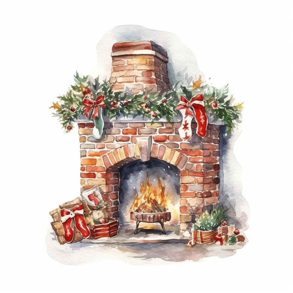 christmas fireplace clipart
