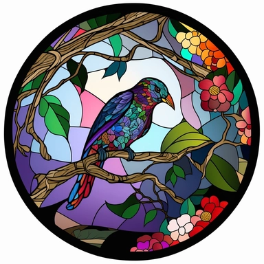 Exotic Bird Colorful Stained Glass Circle Clipart,