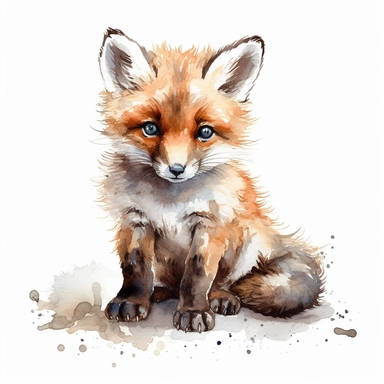 watercolour baby cute red fox Clipart, a single baby cute red fox, white background,super detail, dreamy, Studio Ghibli,no shadows, true colors,Free-cut on an all-white background, no shadows, no typography