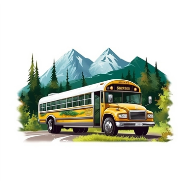 School Bus With Natural View, Realistic Clipart, Logo Design, High Quality, White Background