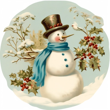 vintage christmas card snowman clipart