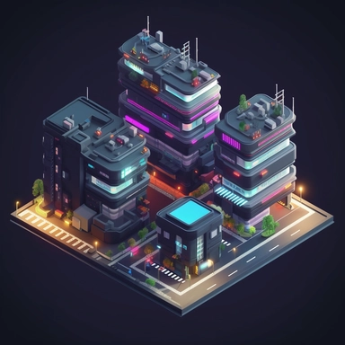 isometric perspective, game sprite, futuristic apartment complex concept, gaming asset, sci-fi, fun, creative, cartoon, clipart, hyper-detailed, black background,