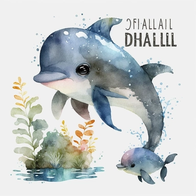 Cute Baby Dolphin Watercolor Clipart Set Kawaii Dolphin Adorable Baby Fish