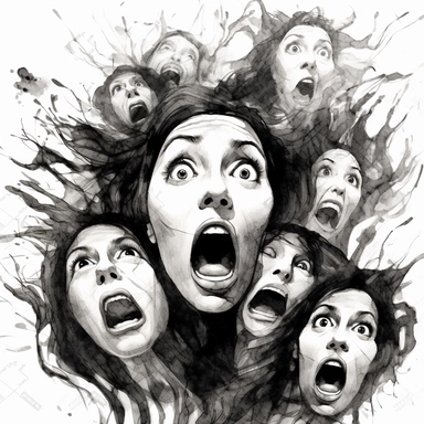 clipart of a fear faces screaming horror black and white with white background