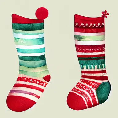 christmas socks, gradient background, in watercolor clipart style