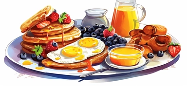 intercontinental breakfast, comic clipart on white background
