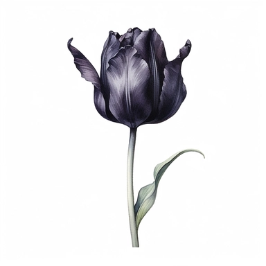hyperrealism painting , a black tulip , white background, watercolor style, farmhouse chic, tempera clipart