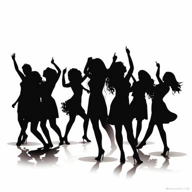 dancing black silhouettes graphic on white background party vector clipart style