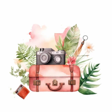 Traveling brush and design watercolor logo, clipart, white background