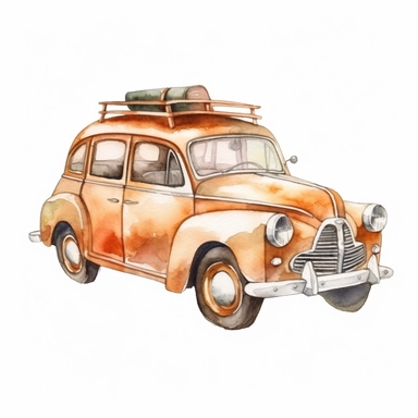 a hand painted watercolor car clipart in the style of soft shades, warm earthy colors, positive comforting mood, nostalgia, father's day, isolated on white background