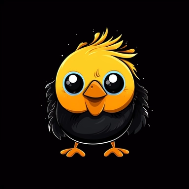 cute cartoon bird clipart, black background,--no cut-off edges