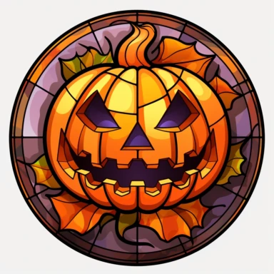 Stained Glass jack-o-lantern in the shape of a circle PNG Clipart