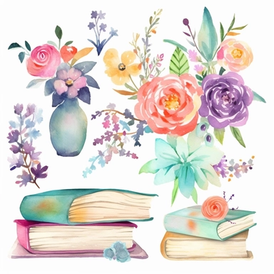 Watercolor Floral Books Clipart, Book Clip Art,