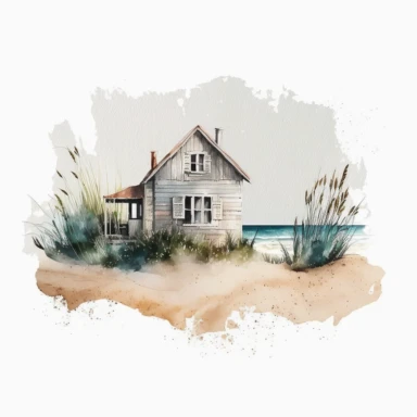 Beach house clipart watercolour isolated on white