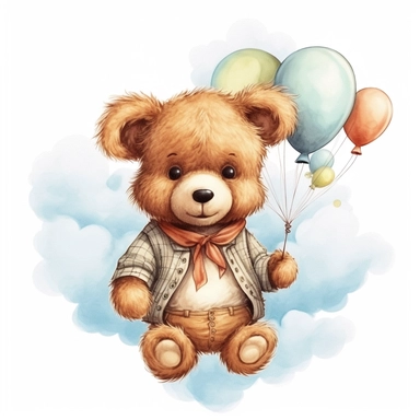 Cute teddy bear clipart, girl teddy, boho teddy bear, teddy bear on white background, HD, soft color, on the clouds Clipart,Cartoon, hyper realistic, intricate detail, illustration style,high solution,on the white background